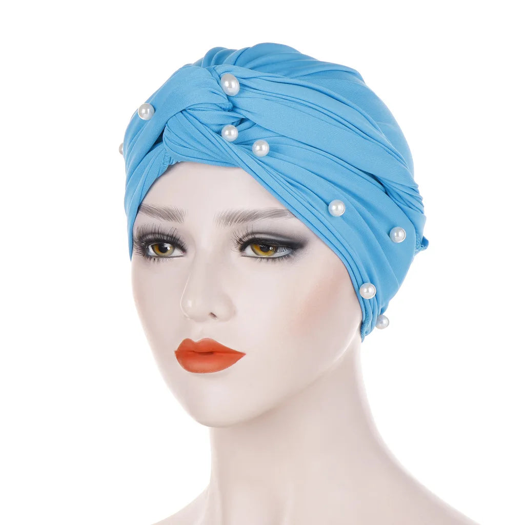 Bonnet Turban Femme Velours Perlé – Hijab Élastique Islamique