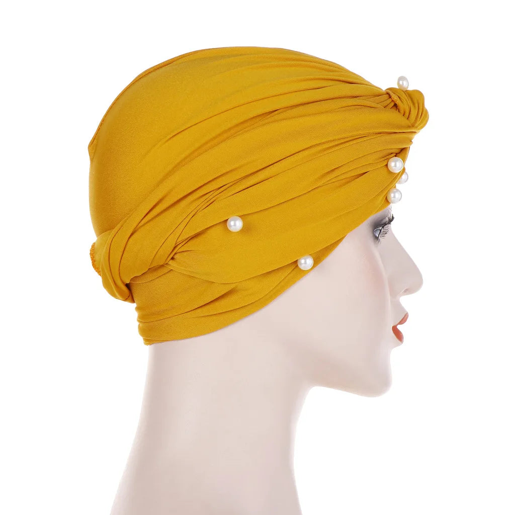 Bonnet Turban Femme Velours Perlé – Hijab Élastique Islamique