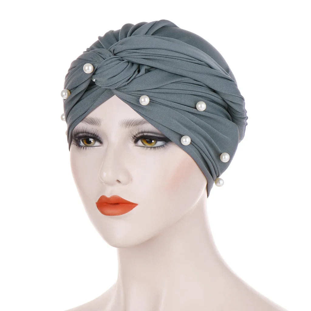 Bonnet Turban Femme Velours Perlé – Hijab Élastique Islamique
