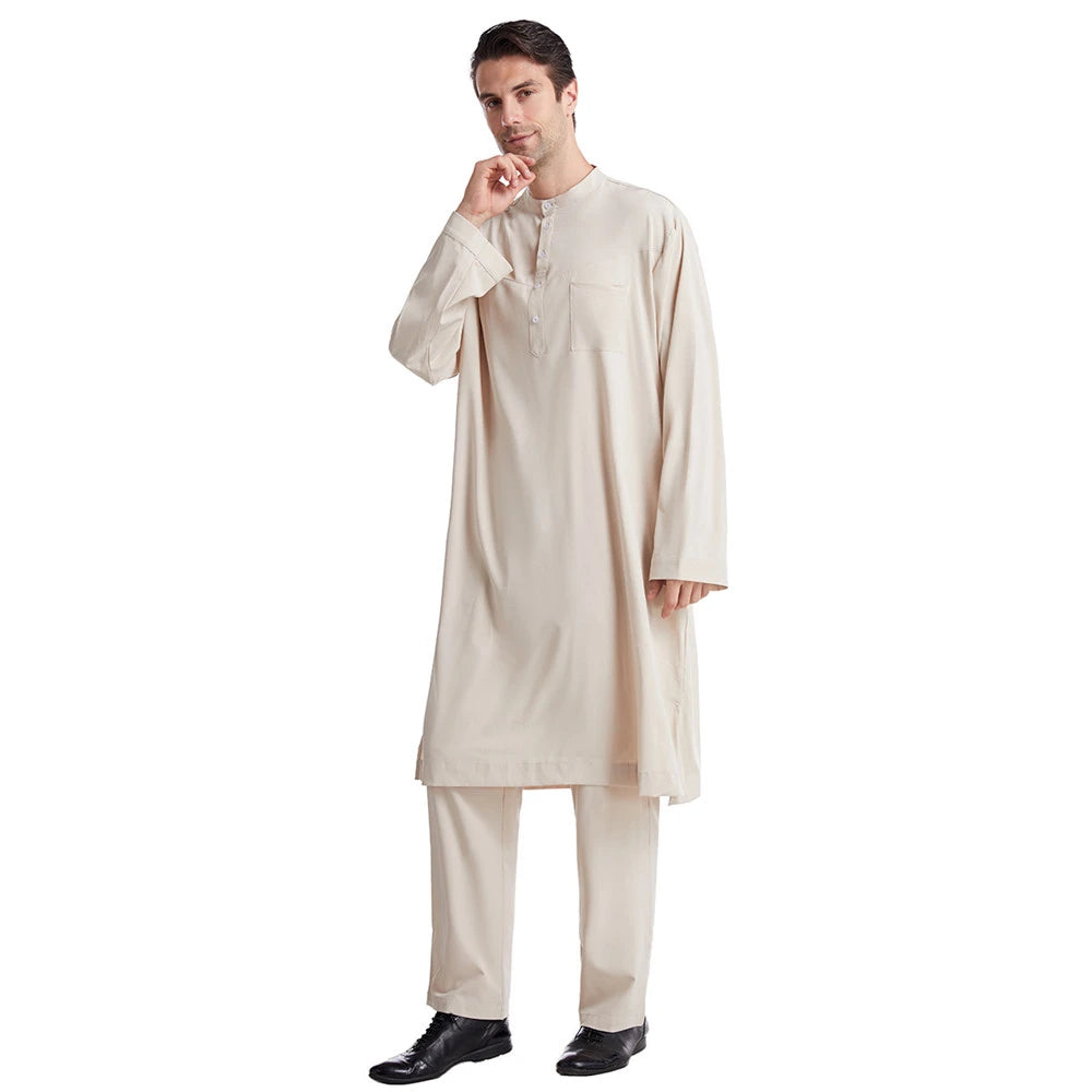Ensemble Thobe Pantalon Homme – Tenue Islamique Ramadan 2 Pièces