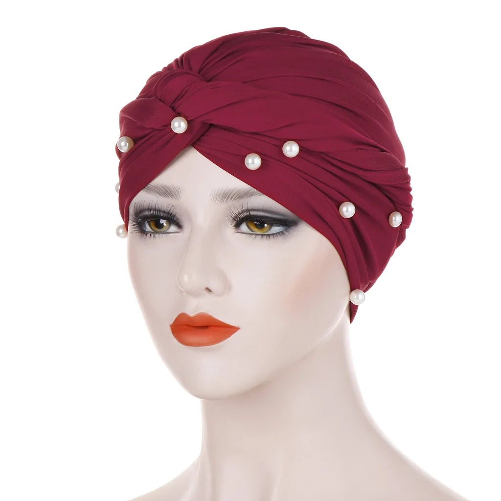 Bonnet Turban Femme Velours Perlé – Hijab Élastique Islamique