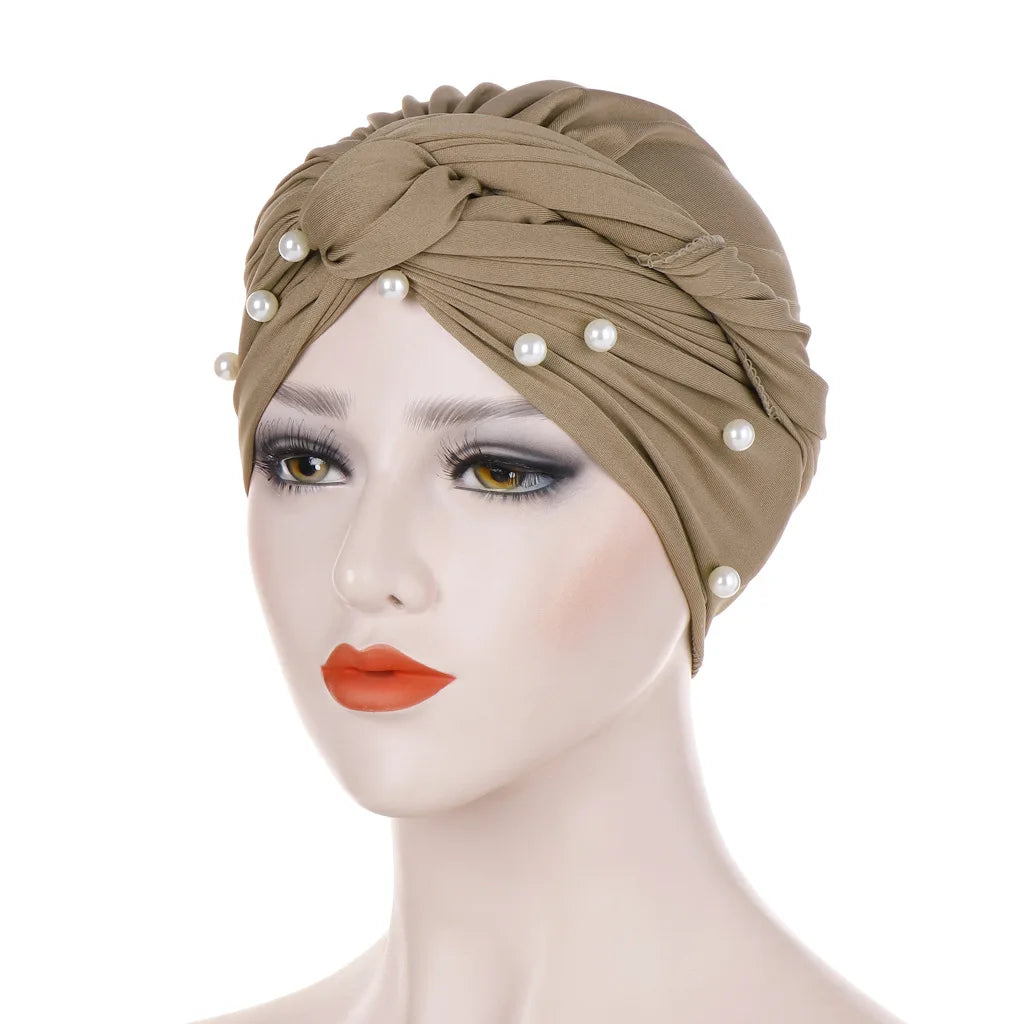 Bonnet Turban Femme Velours Perlé – Hijab Élastique Islamique