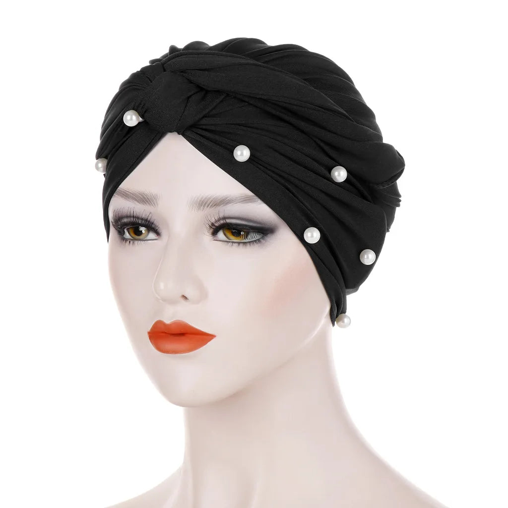 Bonnet Turban Femme Velours Perlé – Hijab Élastique Islamique