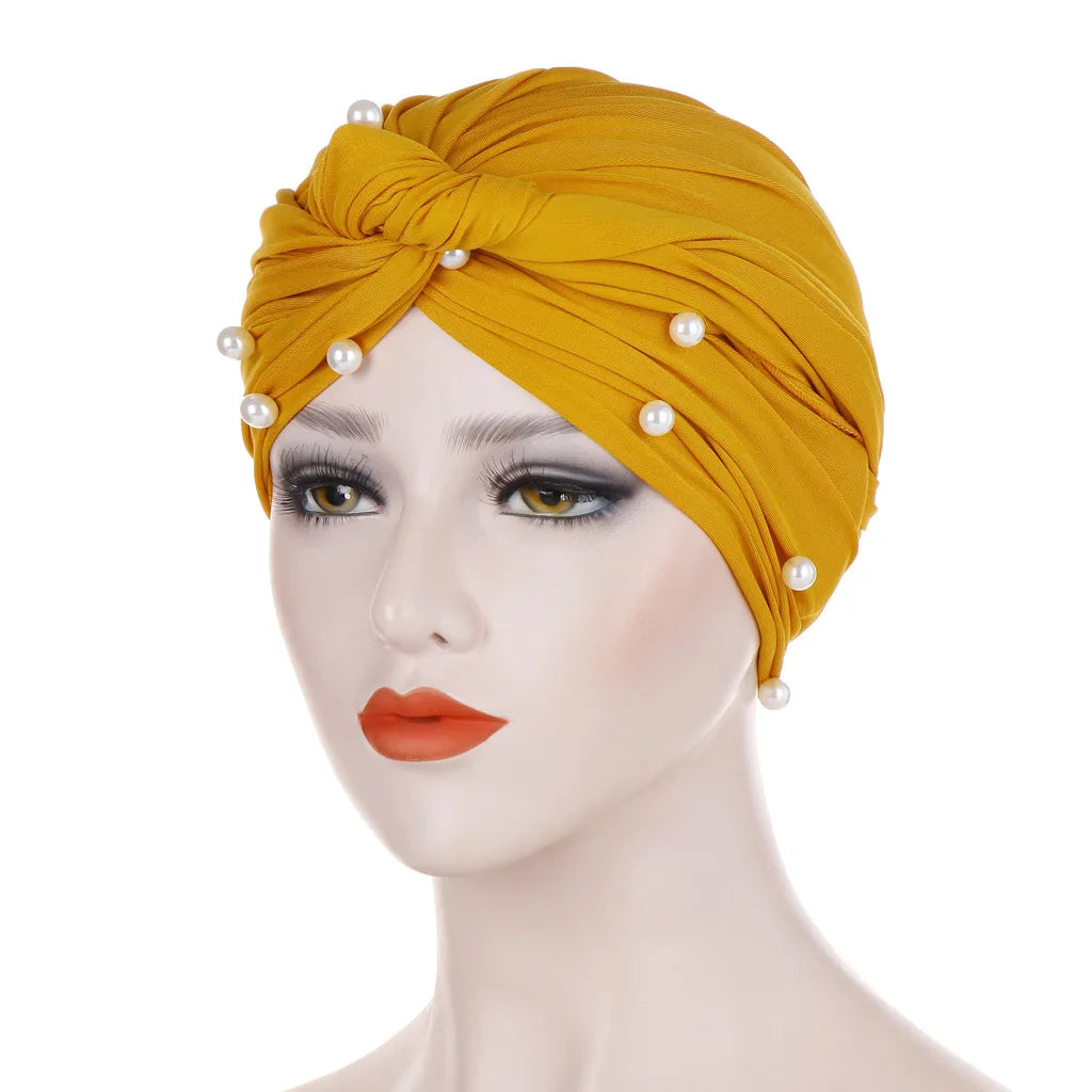 Bonnet Turban Femme Velours Perlé – Hijab Élastique Islamique