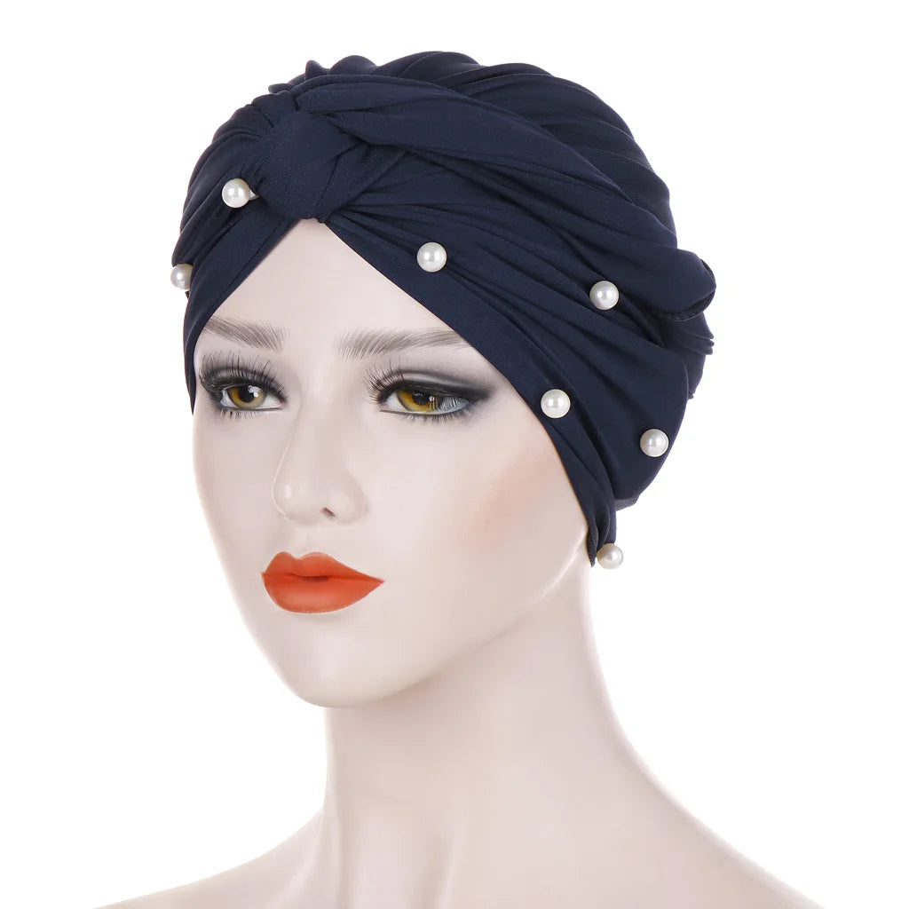 Bonnet Turban Femme Velours Perlé – Hijab Élastique Islamique
