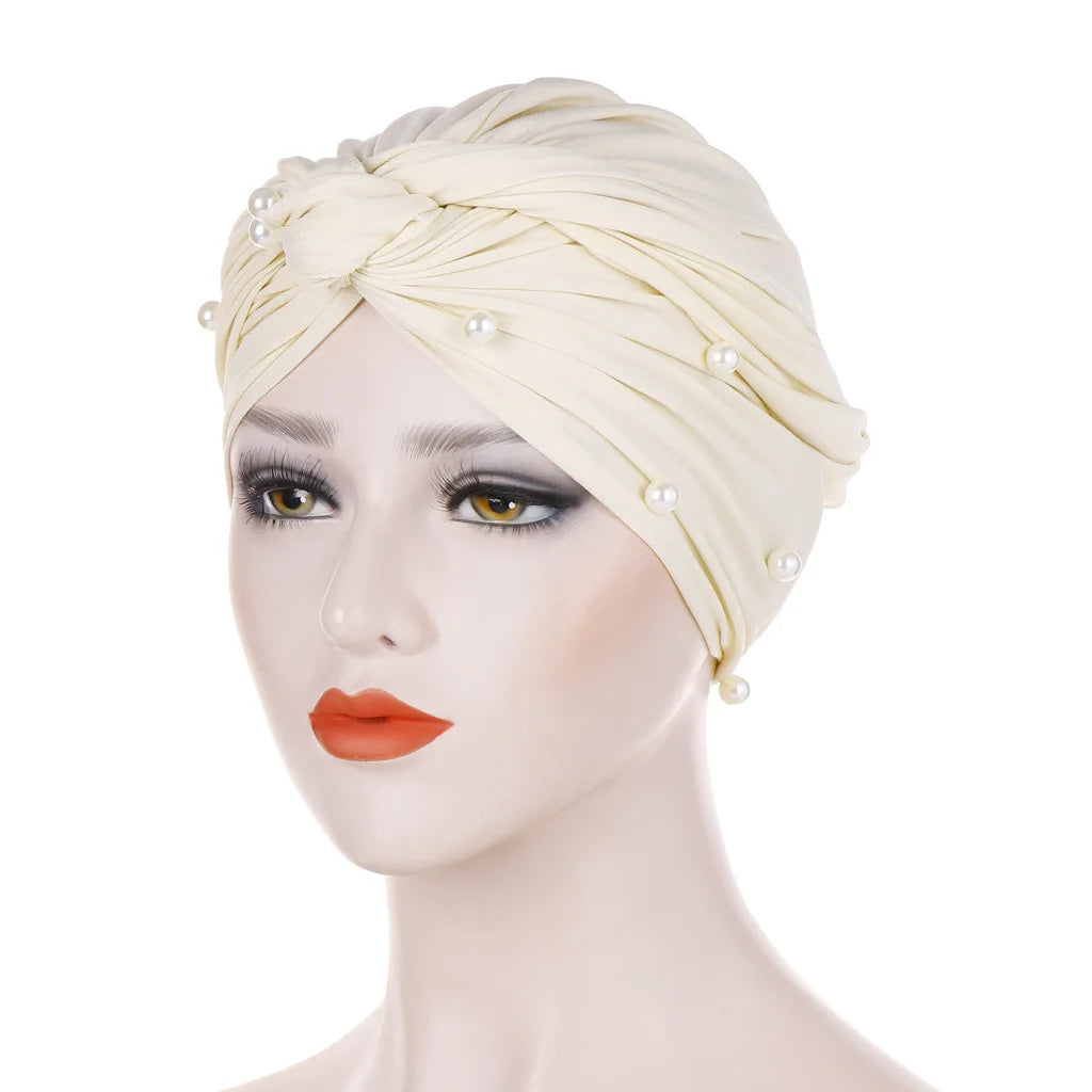 Bonnet Turban Femme Velours Perlé – Hijab Élastique Islamique