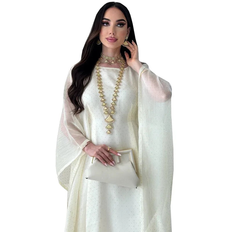 Abaya Ramadan Femme Manches Chauve-Souris Perlée