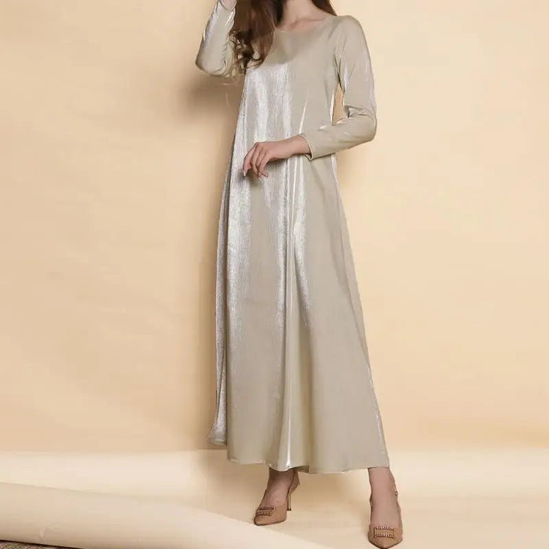 Robe de Soirée Islamique Femme – Longue Métallique avec Cardigan