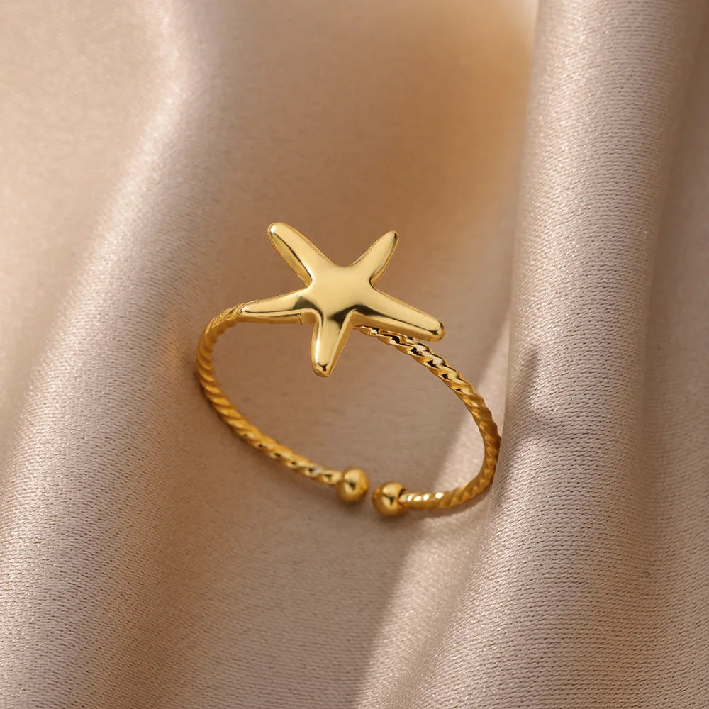Bague ouverte réglable acier inoxydable – Plaquée or 18k