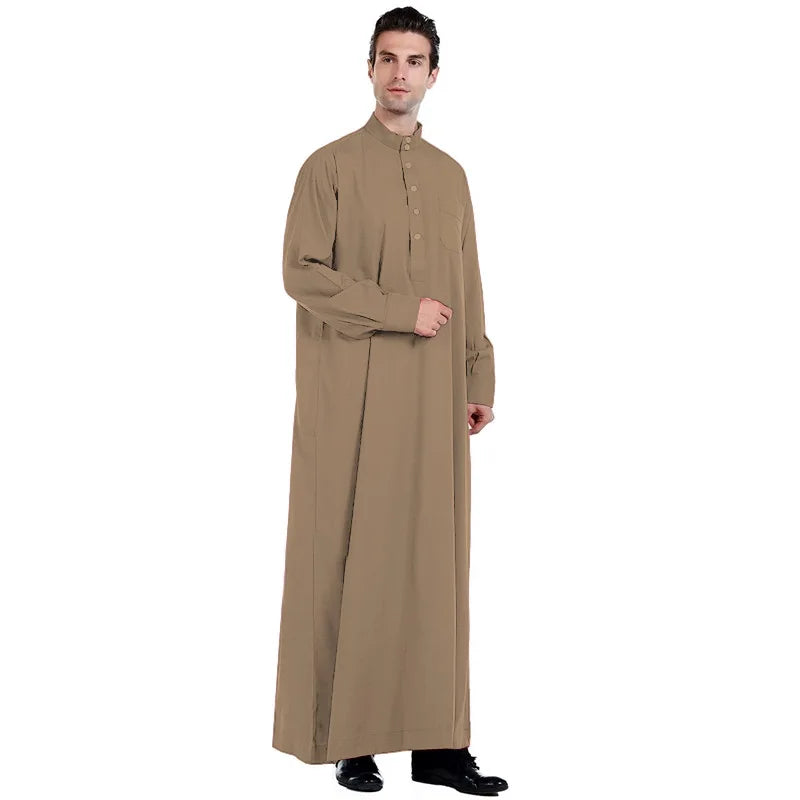 Qamis Homme Uni – Kaftan Jubba Islamique avec Bonnet