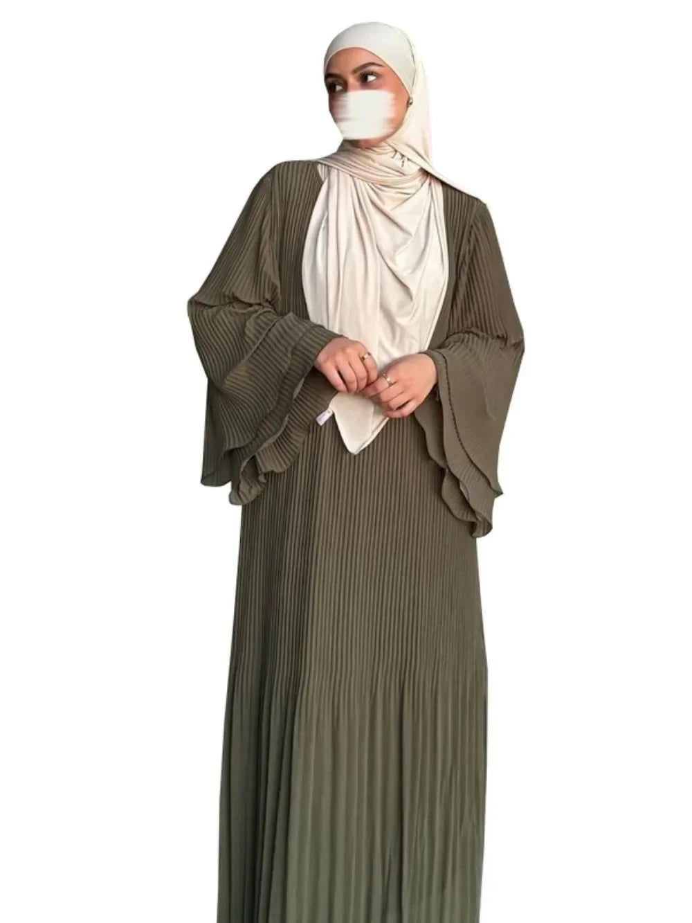 Robe musulmane manches évasées plissées – Aïd