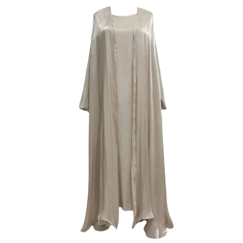 Robe de Soirée Islamique Femme – Longue Métallique avec Cardigan