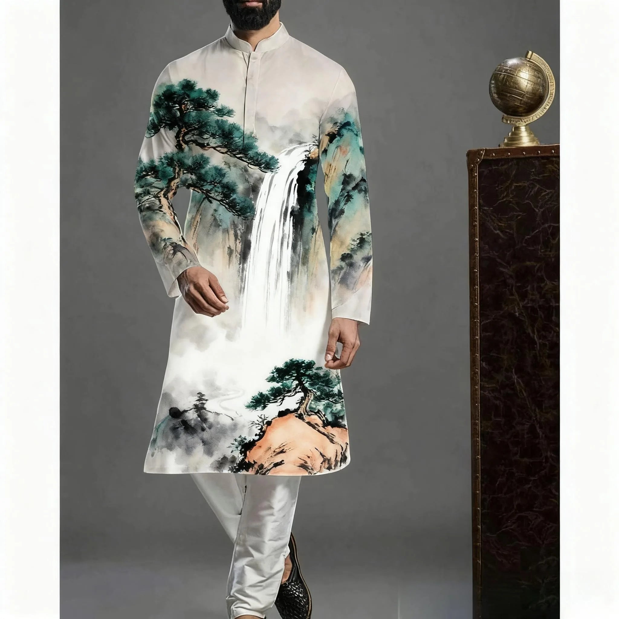 Jubba Thobe Homme Imprimé – Robe Longue Islamique Style Kimono