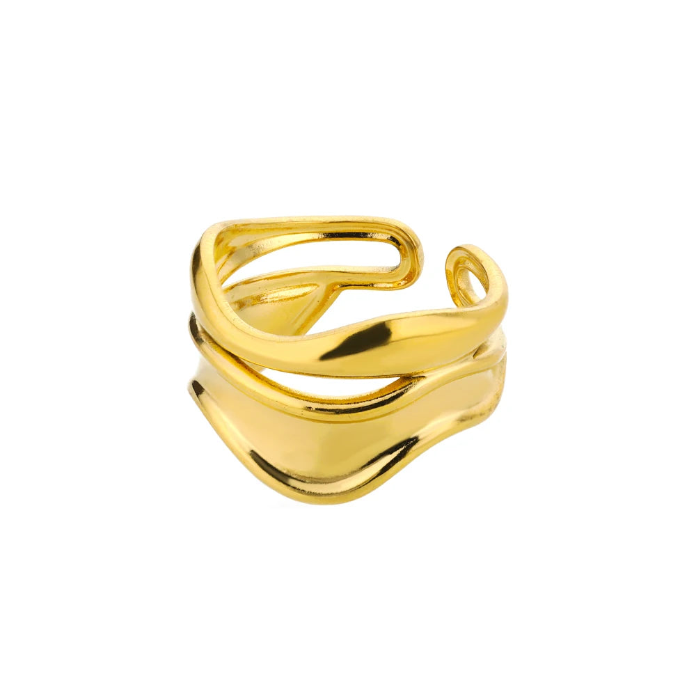 Bague ouverte réglable acier inoxydable – Plaquée or 18k