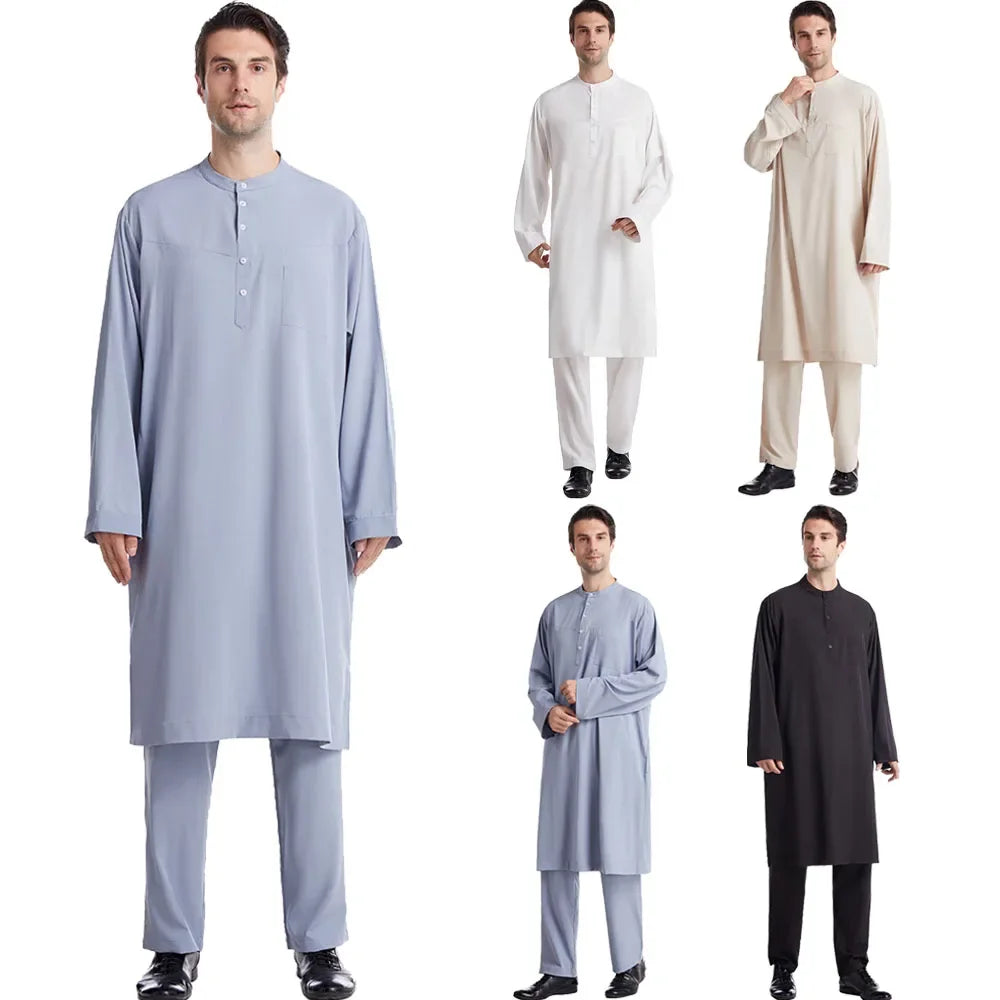 Ensemble Thobe Pantalon Homme – Tenue Islamique Ramadan 2 Pièces