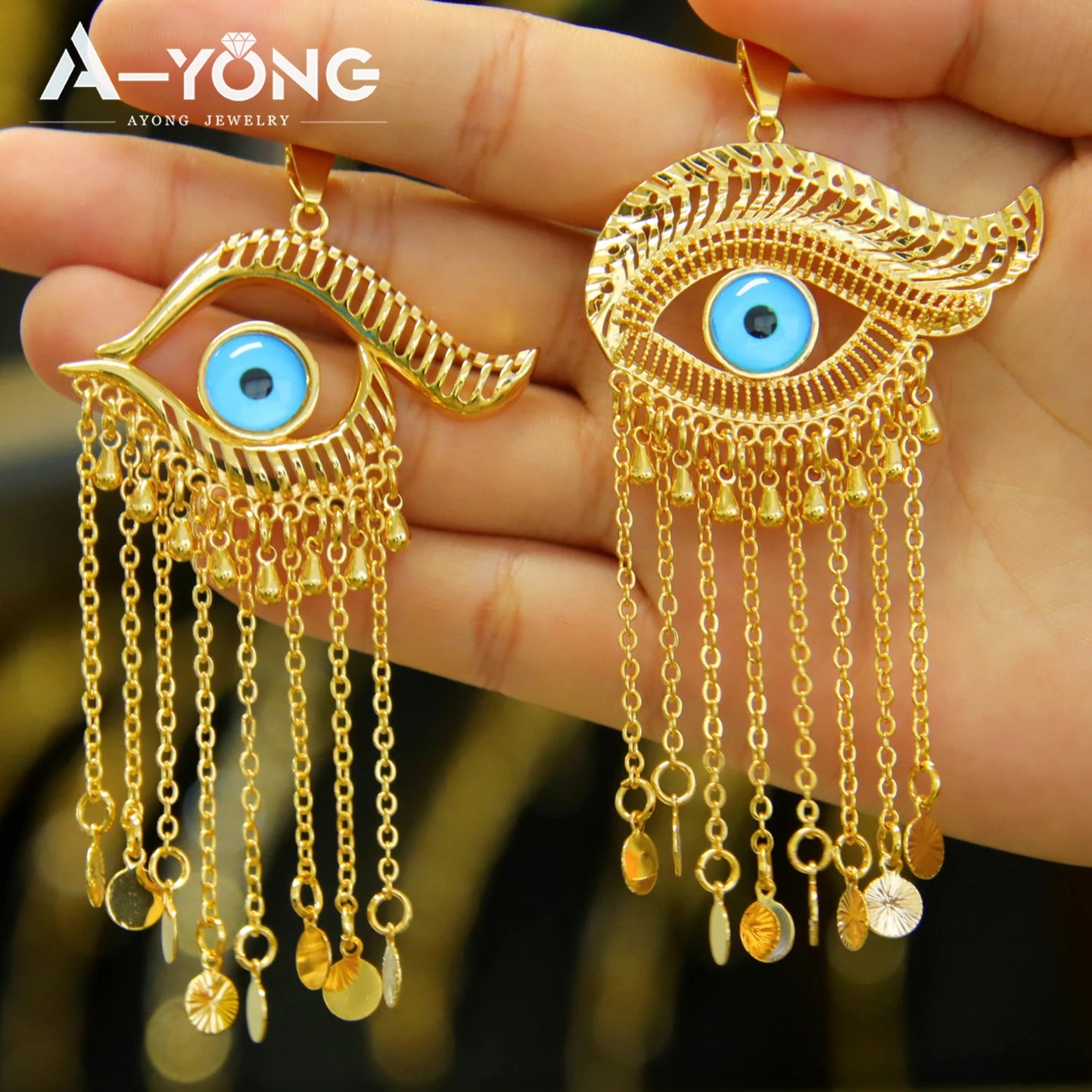 Collier pendentif œil turc porte-bonheur – Plaqué or 21k