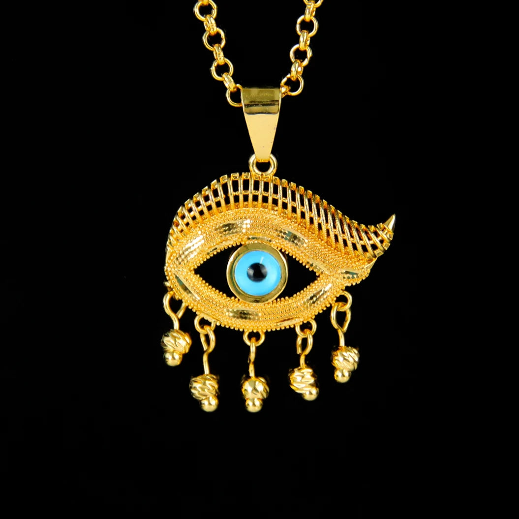 Collier pendentif œil turc porte-bonheur – Plaqué or 21k