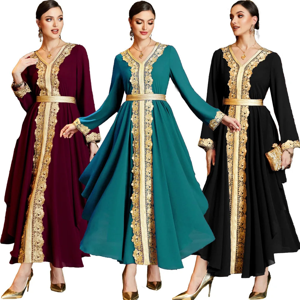 Abaya Femme Élégante Dentelle Brodée – Kaftan Marocain Soirée
