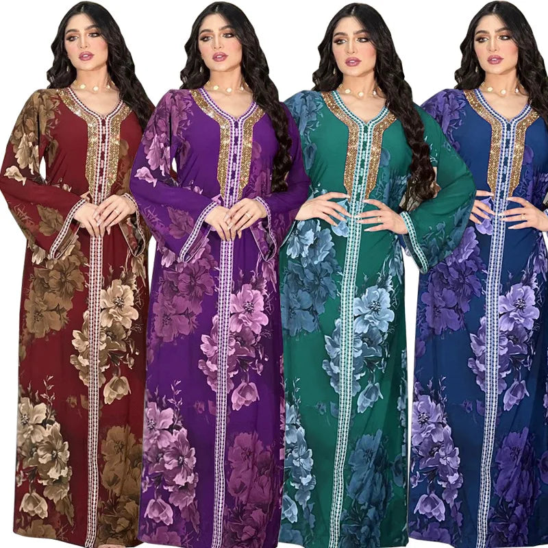 Abaya Femme Élégante Dentelle Brodée – Kaftan Marocain Soirée