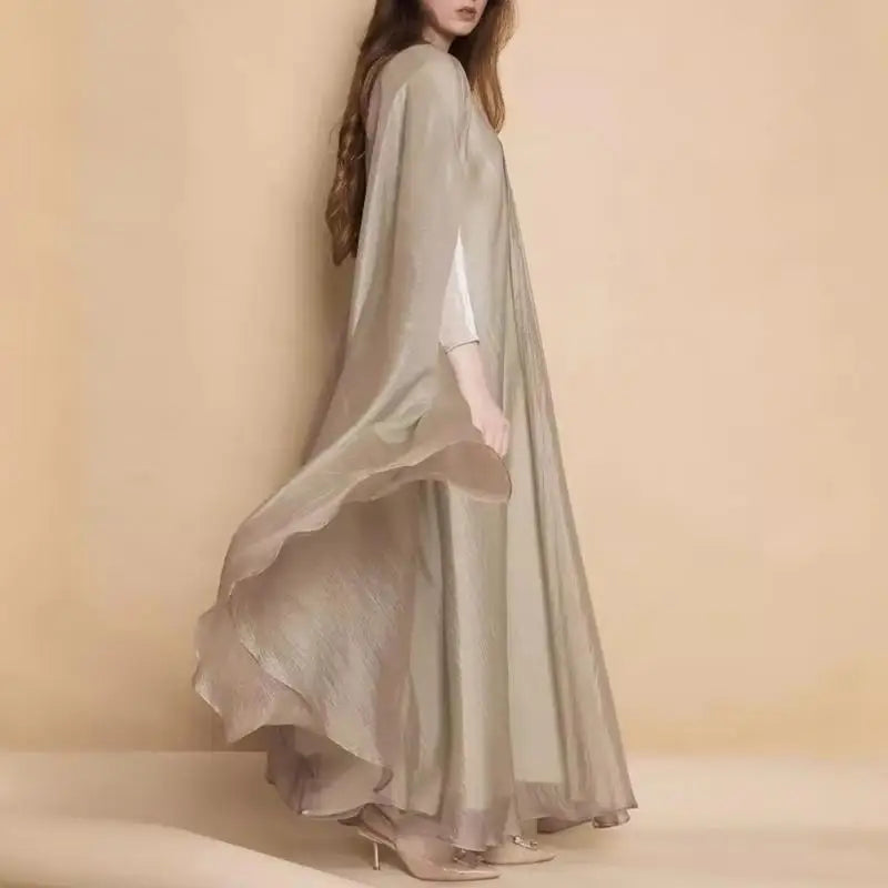 Robe de Soirée Islamique Femme – Longue Métallique avec Cardigan