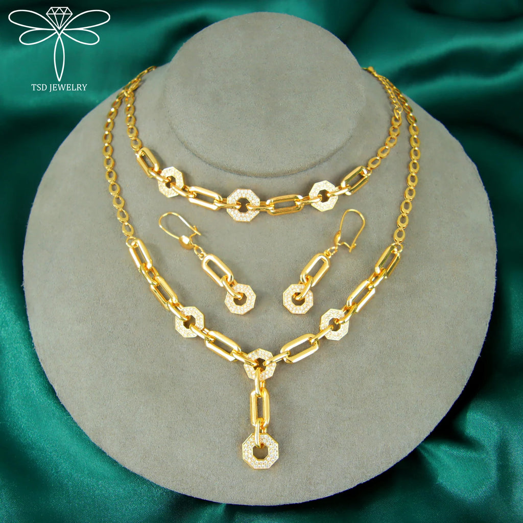 Parure complète zirconium plaquée or 21k – Style Dubai