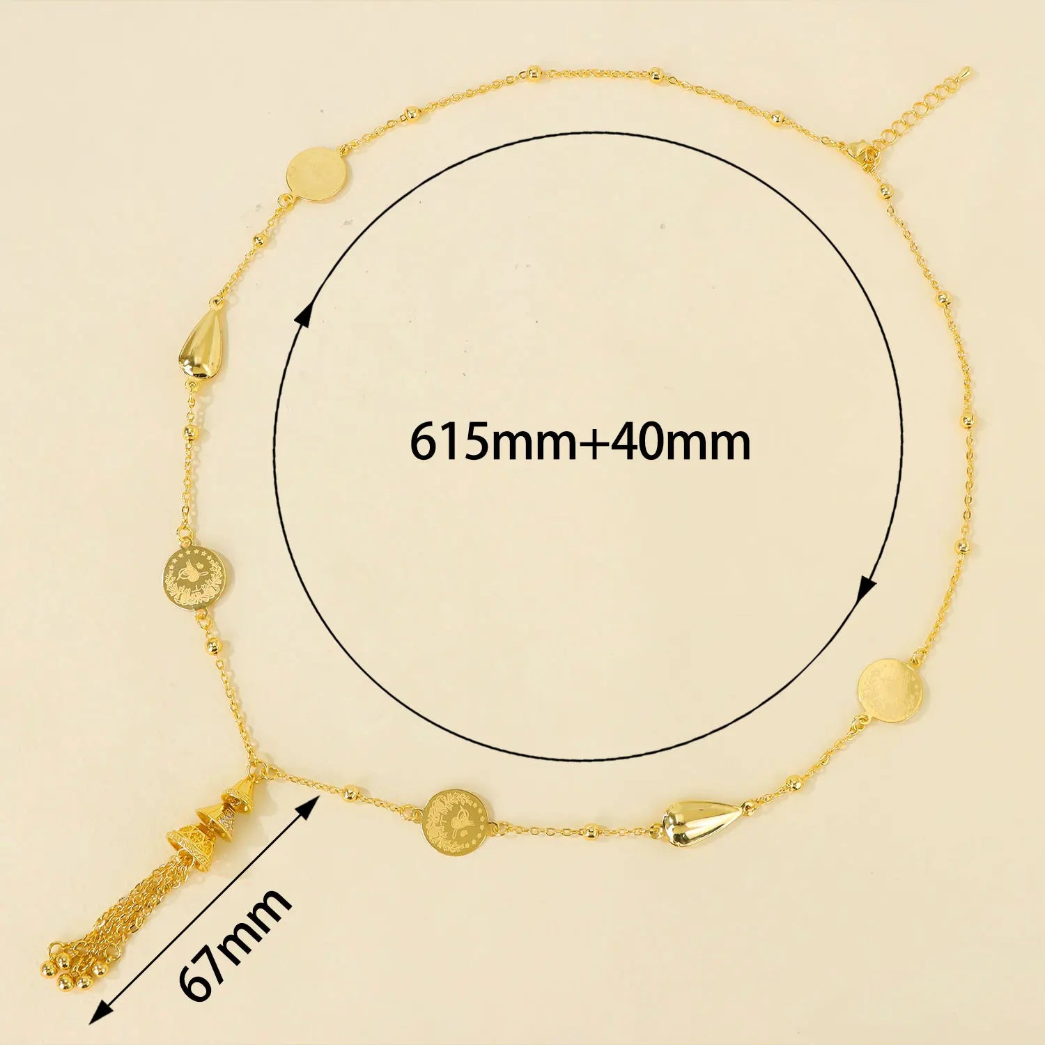 Long collier à breloques plaqué or 21k – Style Dubai