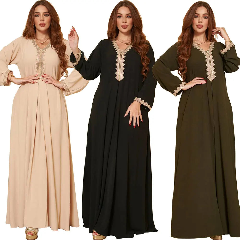 Abaya Femme Élégante Dentelle Brodée – Kaftan Marocain Soirée