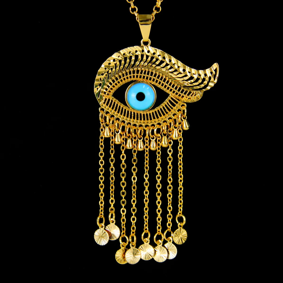 Collier pendentif œil turc porte-bonheur – Plaqué or 21k