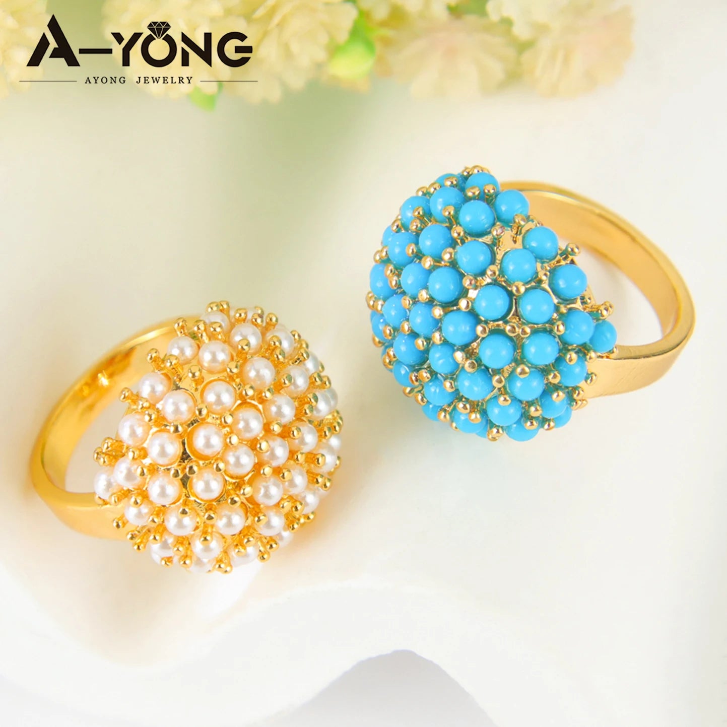 Bague de mariage perles plaquée or 21k – Style bohème