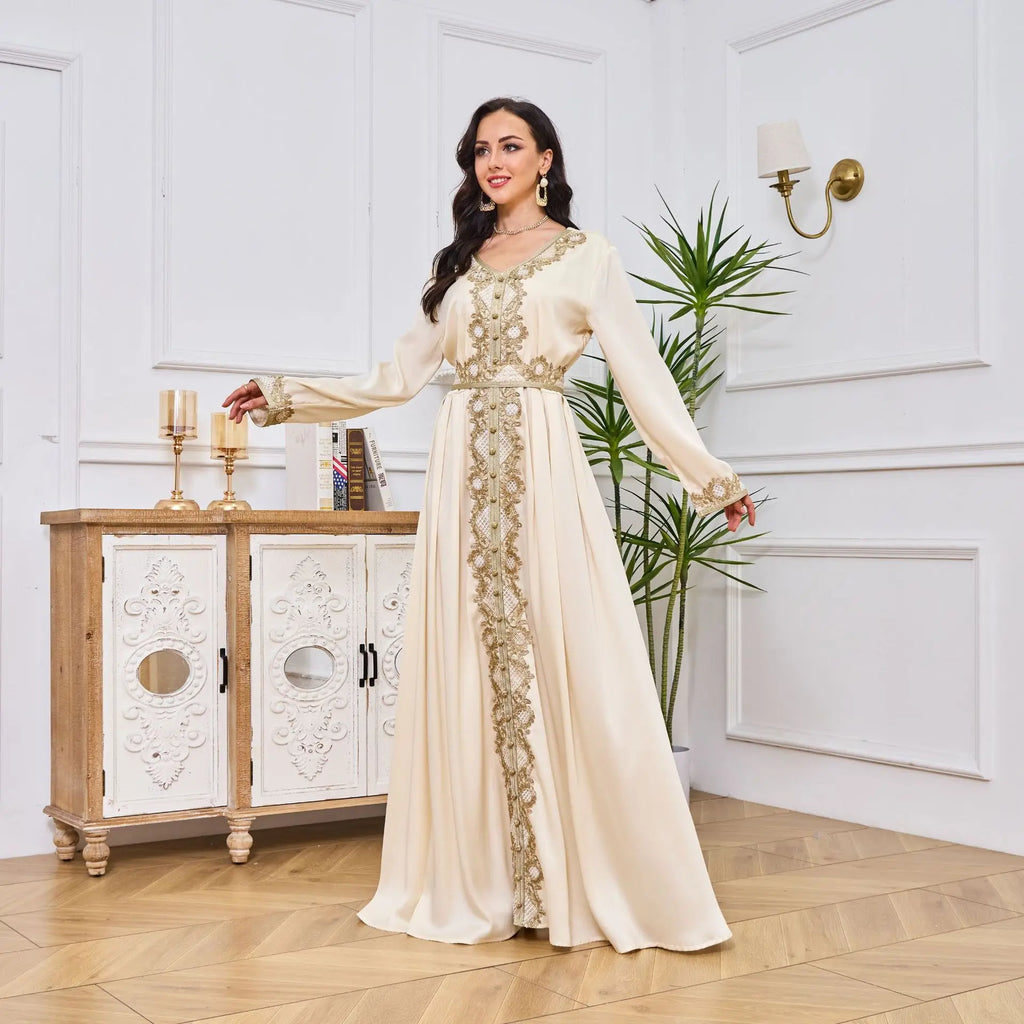 Abaya Femme Élégante Dentelle Brodée – Kaftan Marocain Soirée