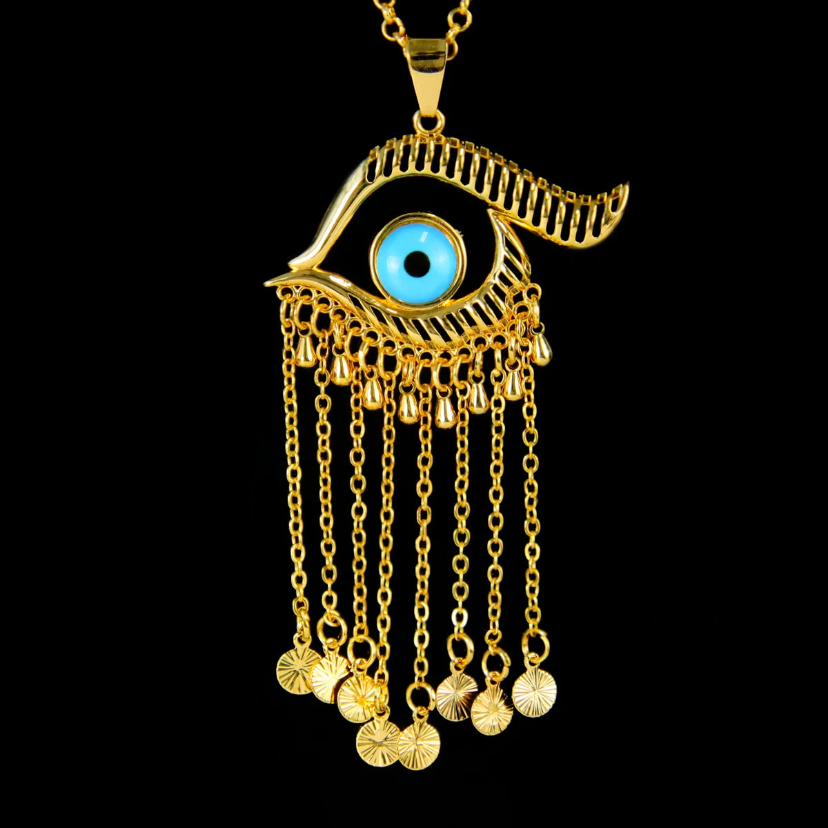 Collier pendentif œil turc porte-bonheur – Plaqué or 21k