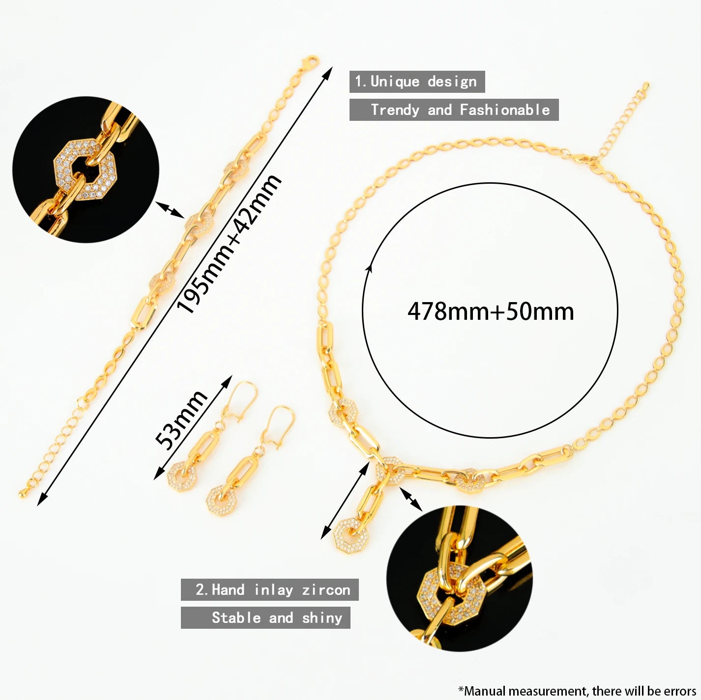 Parure complète zirconium plaquée or 21k – Style Dubai
