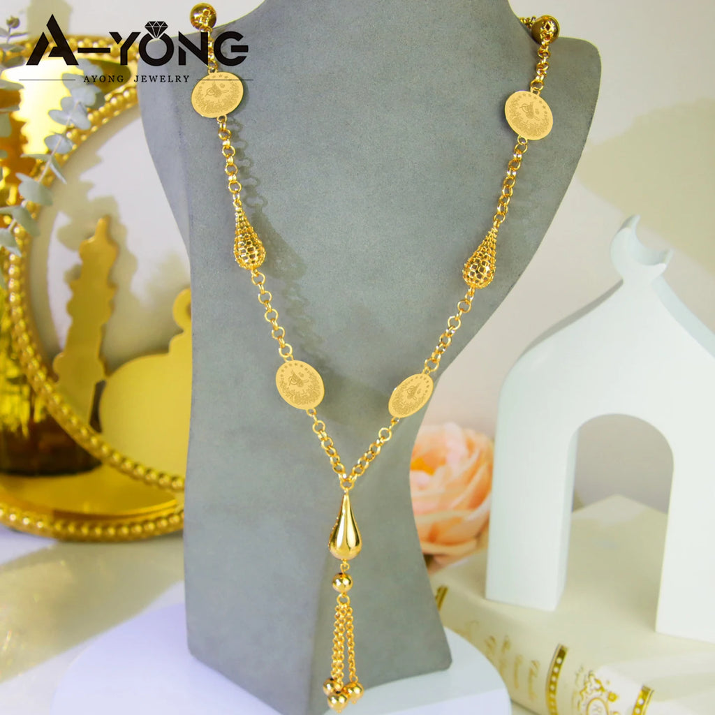 Long collier à breloques plaqué or 21k – Style Dubai