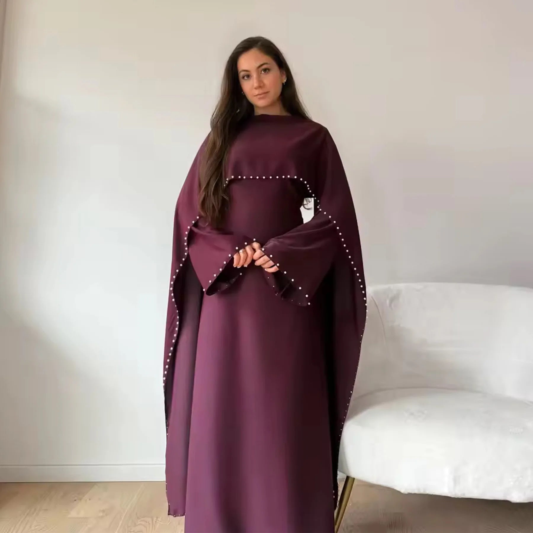 Abaya cape perles Dubai – Robe modeste raffinée