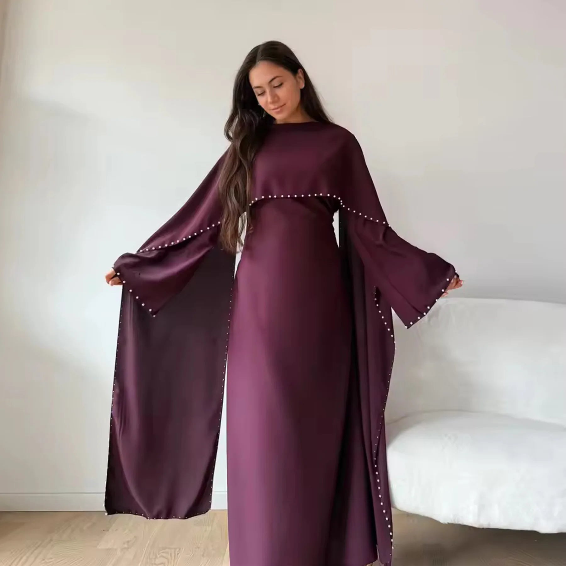 Abaya cape perles Dubai – Robe modeste raffinée