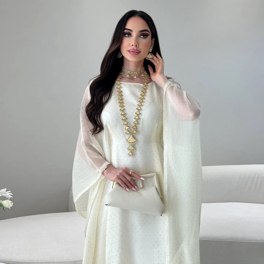 Abaya Ramadan Femme Manches Chauve-Souris Perlée