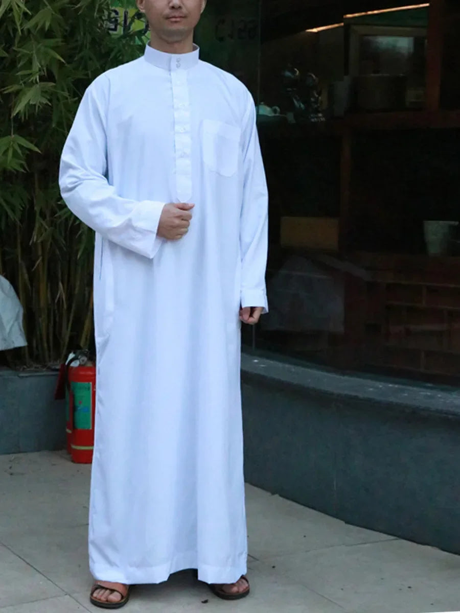 Qamis Homme Uni – Kaftan Jubba Islamique avec Bonnet