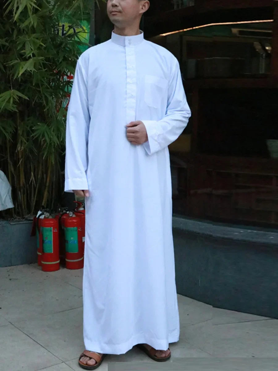 Qamis Homme Uni – Kaftan Jubba Islamique avec Bonnet