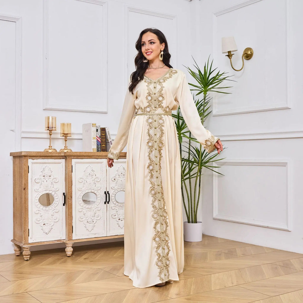 Abaya Femme Élégante Dentelle Brodée – Kaftan Marocain Soirée