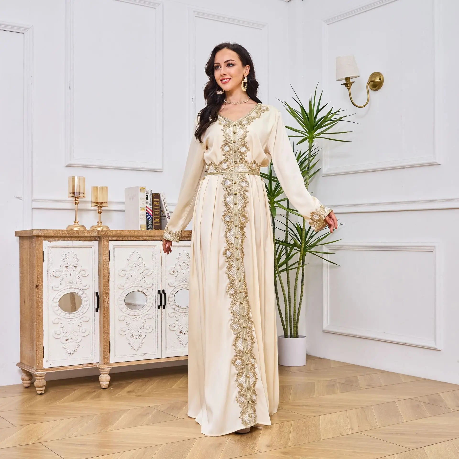 Abaya Femme Élégante Dentelle Brodée – Kaftan Marocain Soirée