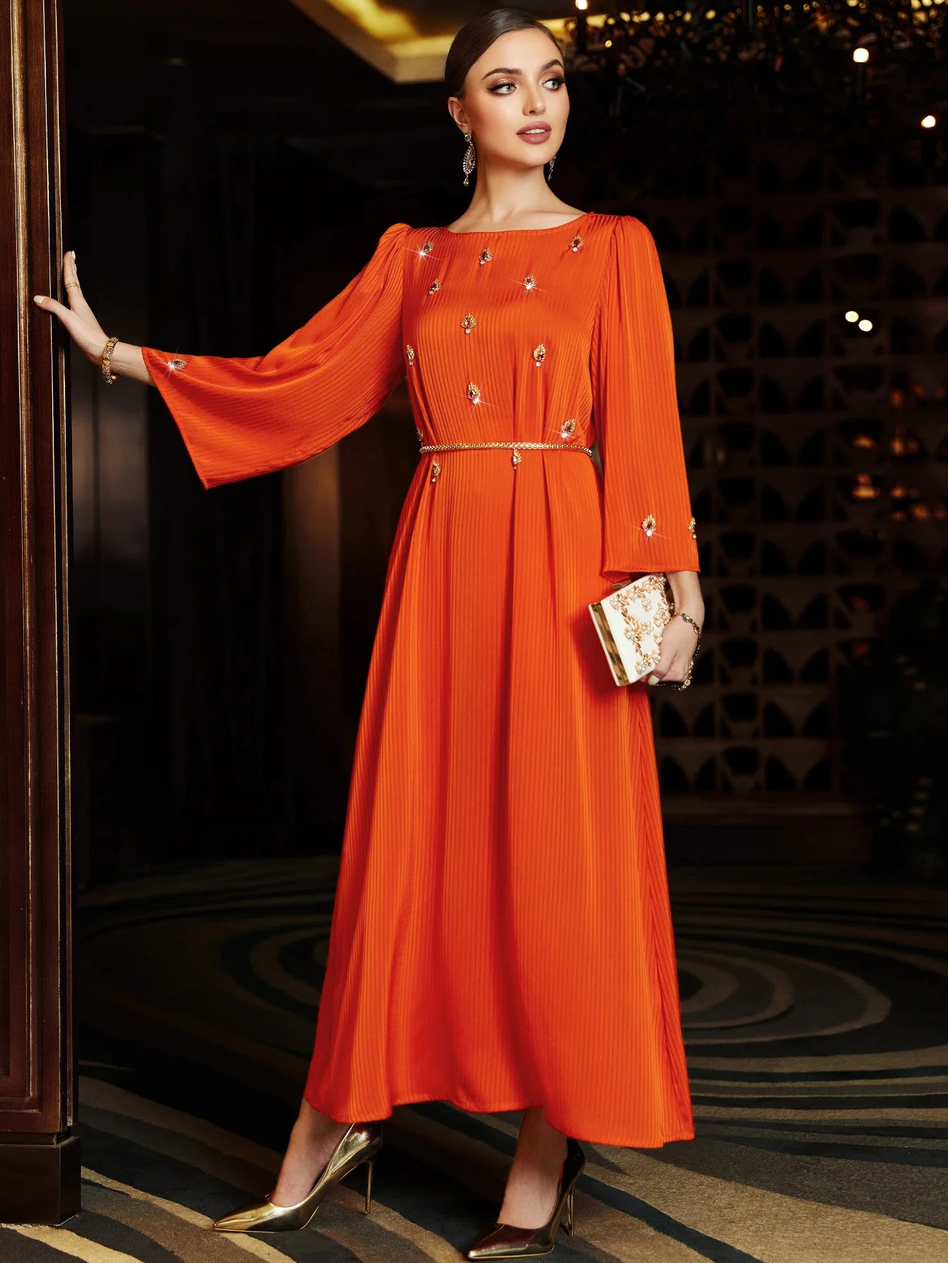 Abaya Femme Élégante Dentelle Brodée – Kaftan Marocain Soirée
