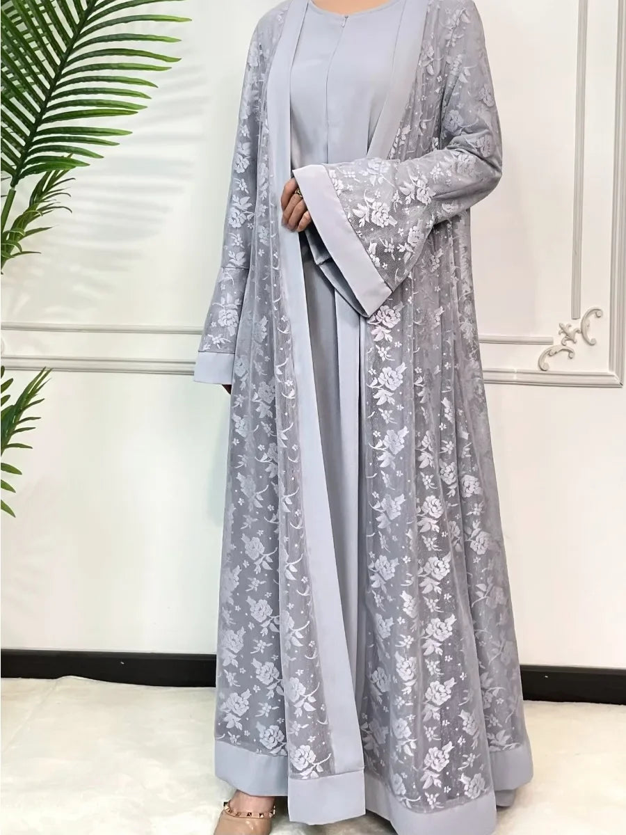Ensemble 2 pièces abaya dentelle – Ramadan & Aïd