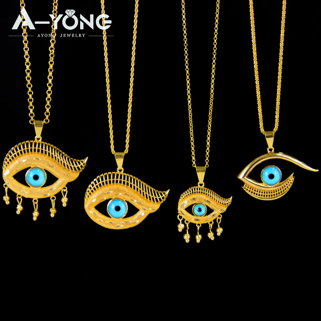 Collier pendentif œil turc porte-bonheur – Plaqué or 21k