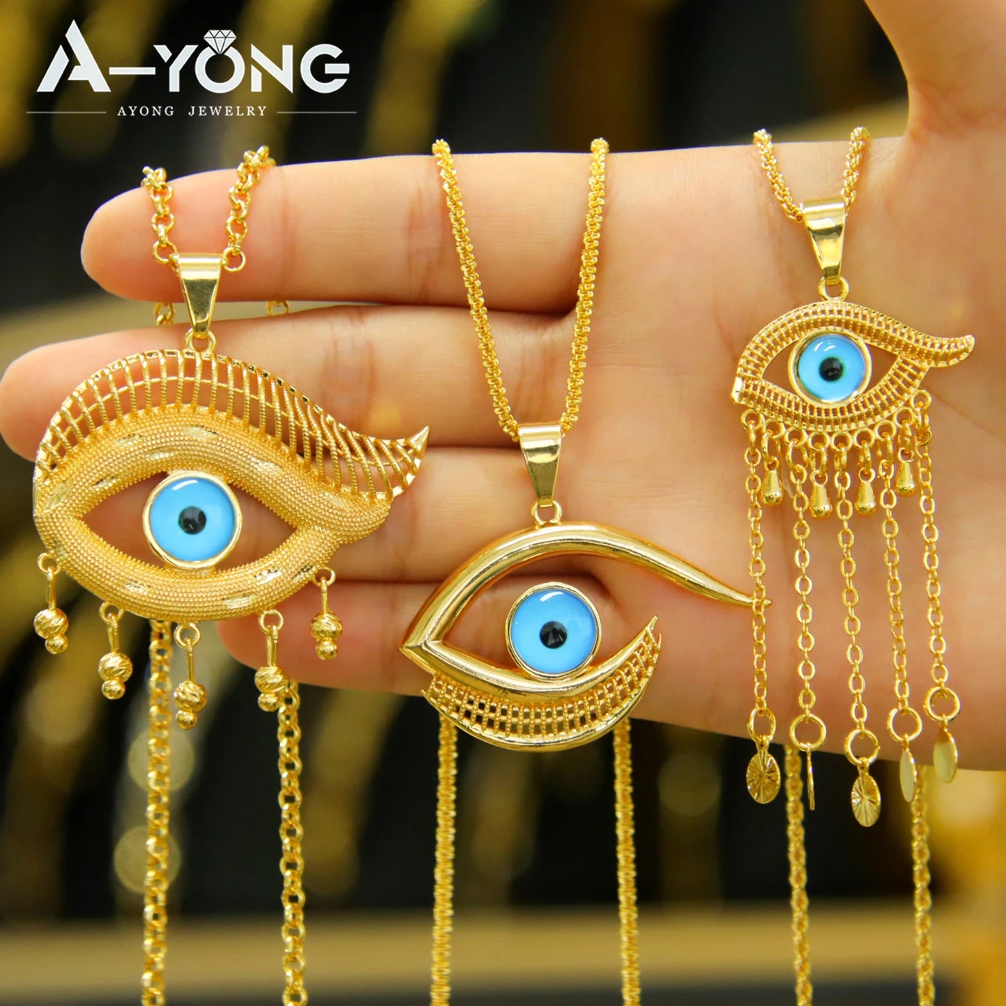 Collier pendentif œil turc porte-bonheur – Plaqué or 21k