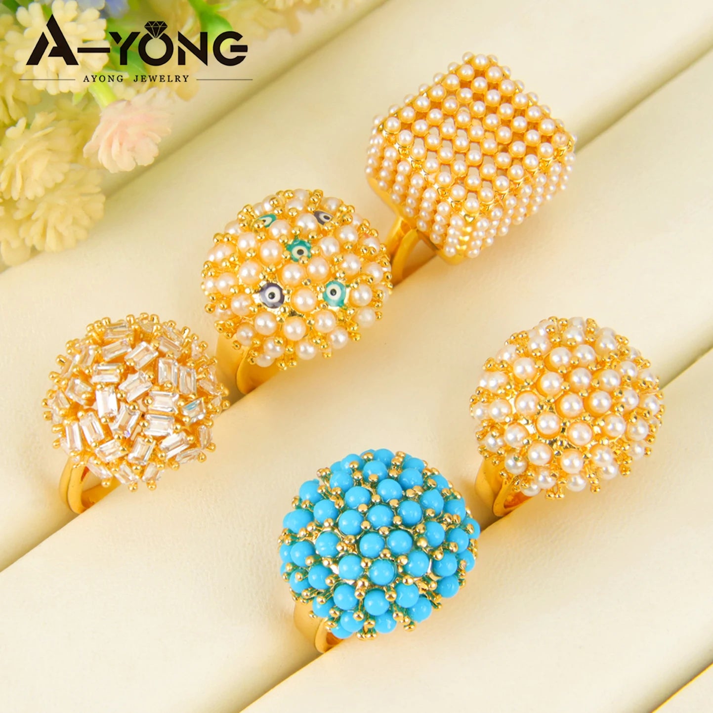 Bague de mariage perles plaquée or 21k – Style bohème