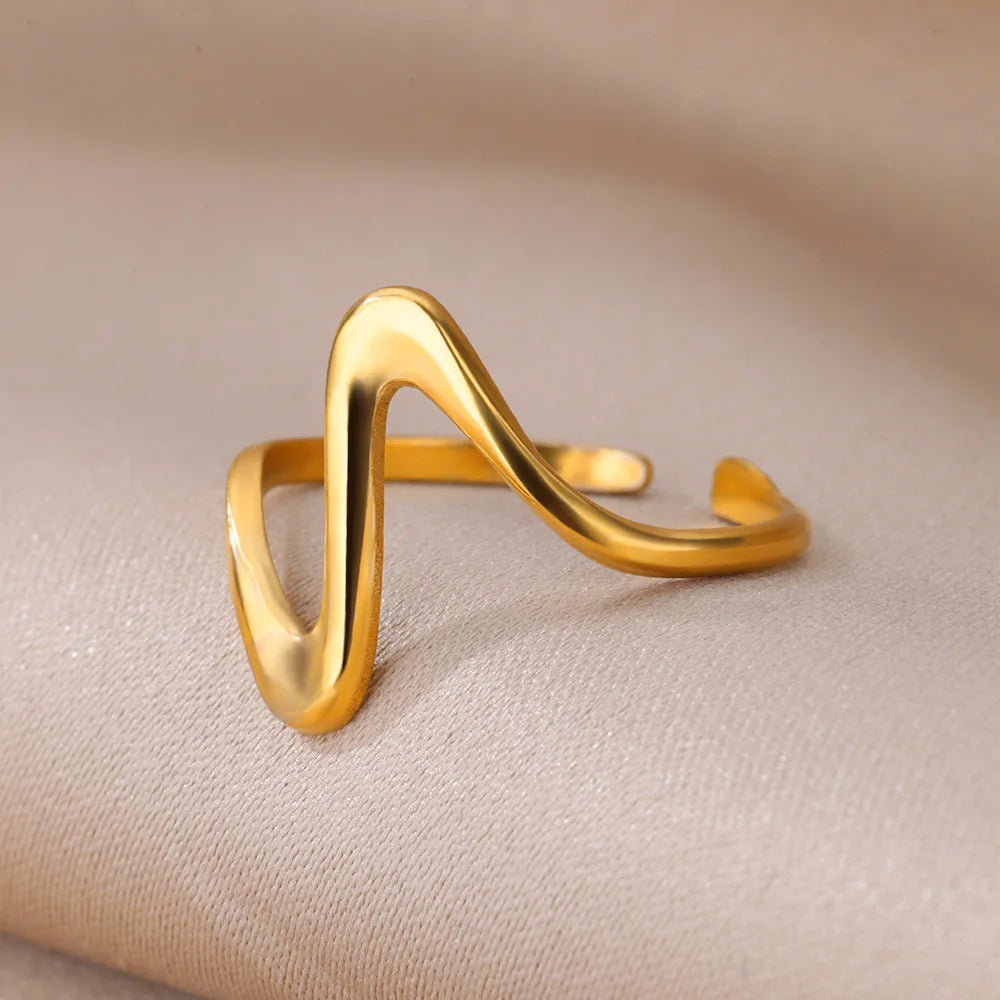 Bague ouverte réglable acier inoxydable – Plaquée or 18k