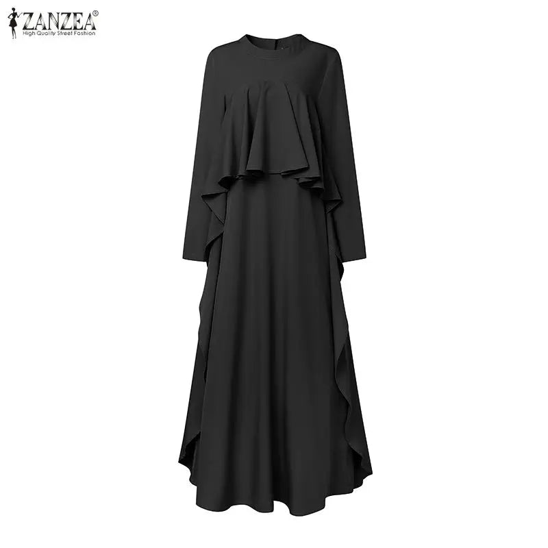 Abaya Femme Élégante Manches Longues – Robe Kaftan à Volants