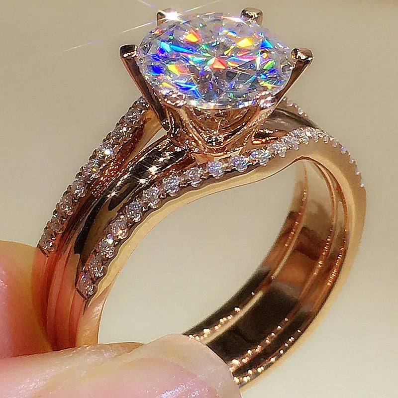 Bague solitaire 6 griffes zirconium – Or rose