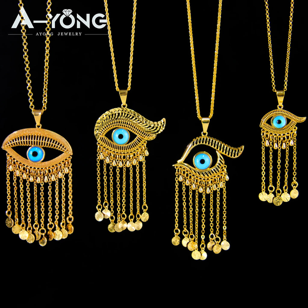Collier pendentif œil turc porte-bonheur – Plaqué or 21k