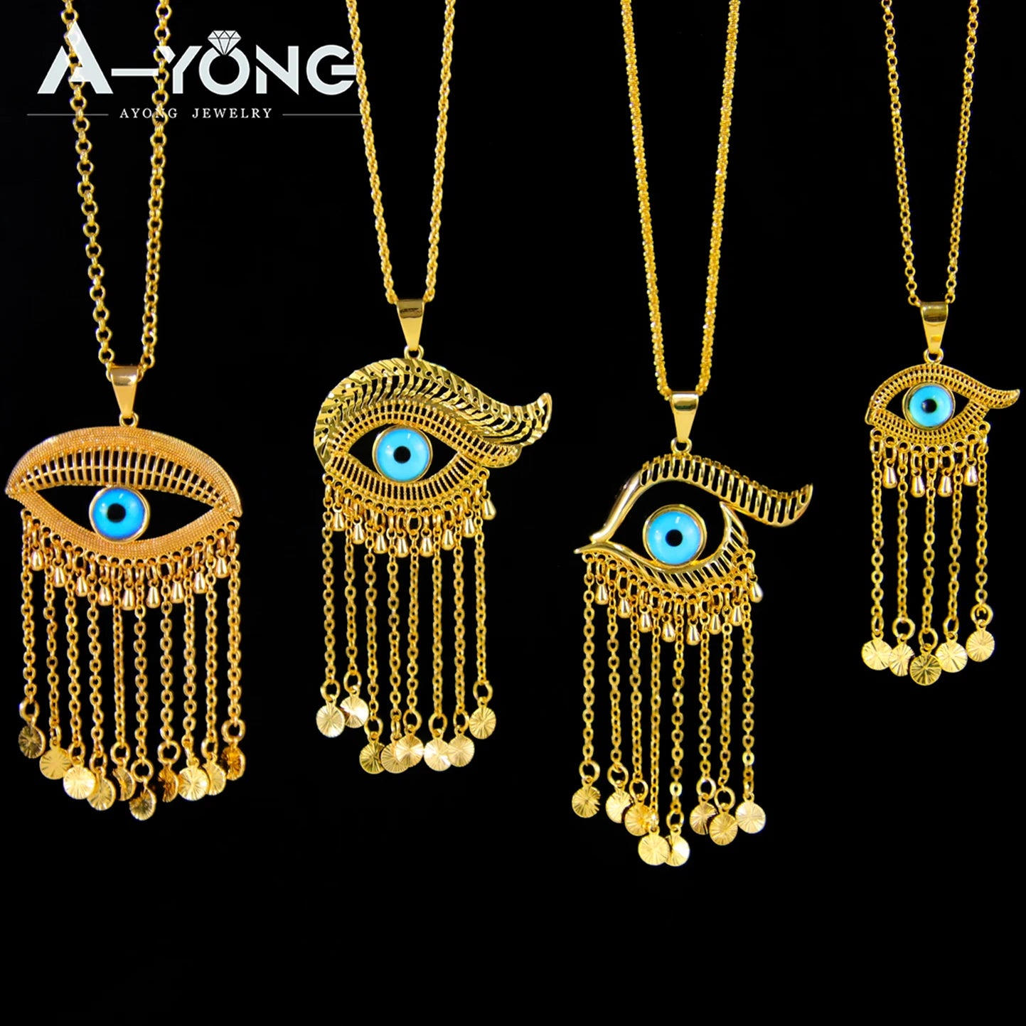 Collier pendentif œil turc porte-bonheur – Plaqué or 21k